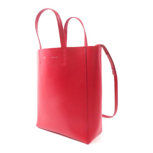CELINE SHW Cabas Bag 2 Way Shoulder Bag Handbag Calfskin Leather Red