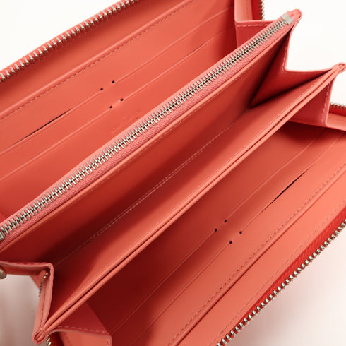 LOUIS VUITTON LV SHW Zipper Long Wallet Vernis Rayure Peach