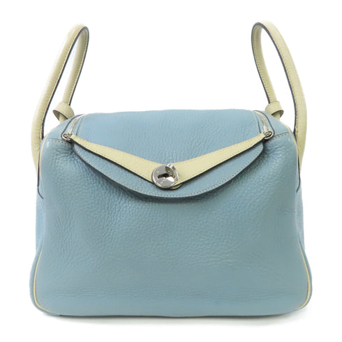 HERMES PHW Lindy 30 2way Shoulder Bag Clemence Leather Ciel/Parchemin Blue