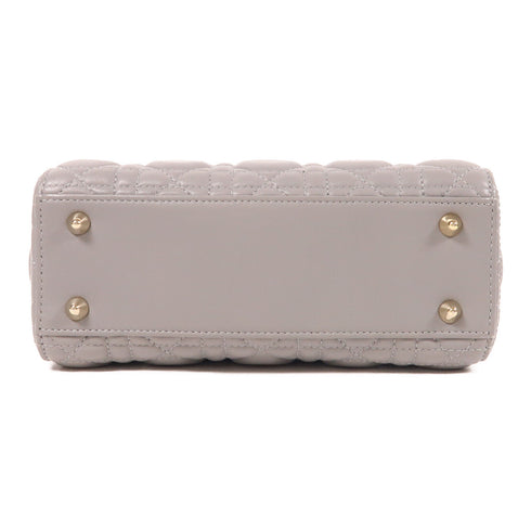 Christian Dior CD GHW Lady Dior 2 Way Shoulder Bag Lambskin Leather Grey