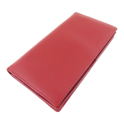PRADA SHW Long Bifold Wallet Calfskin Leather Red