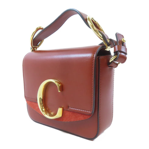 Chloe GHW Mini C Bag 2Way Shoulder Handbag 01207565 Calfskin Leather Suede Brown