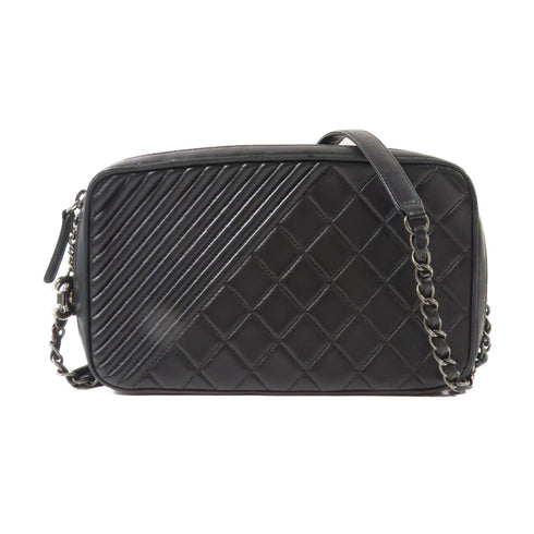 CHANEL CC SHW Chain Shoulder Bag Calfskin Leather Black v
