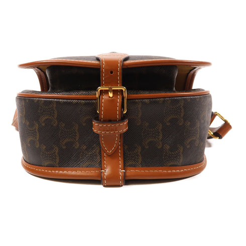 CELINE GHW Folco Triomphe Shoulder Bag PVC Coated Canvas Brown