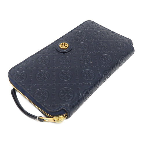 Tory Burch GHW Zipper Long Wallet Calfskin Leather Blue