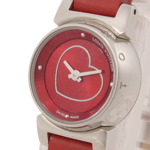 LOUIS VUITTON LV Tambour Quartz Watch Q151Z Stainless Steel/Leather Red