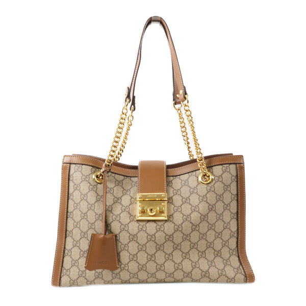 GUCCI GG GHW Padlock Shoulder Bag 479197 Coated Canvas Brown