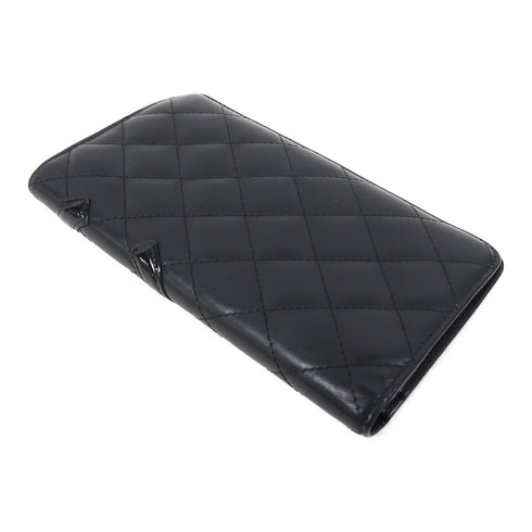 CHANEL Quilted CC SHW Long Wallet Calfskin Leather Black/Pink