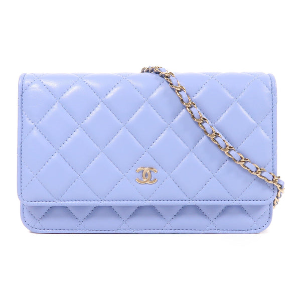 CHANEL CC GHW Wallet On Chain Shoulder Bag Lambskin Leather Sky Blue