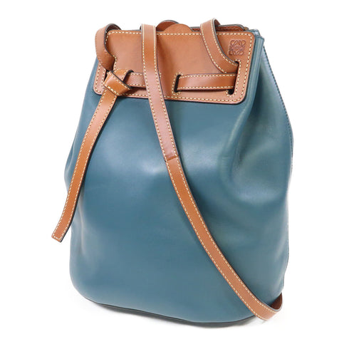 LOEWE Lazo Bucket Shoulder Bag Calfskin Leather Blue Brown