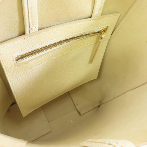 CELINE GHW Cabas Tote 2way Shoulder Bag Calfskin Leather White