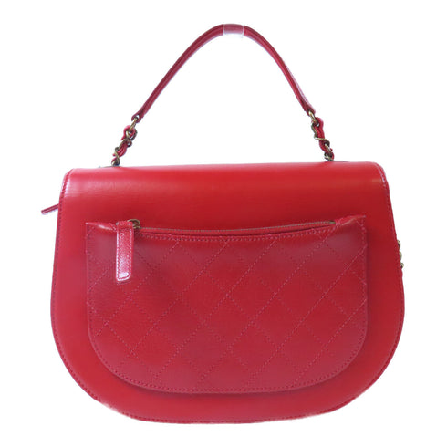 CHANEL Quilted CC GHW 2 Way Chain Shoulder Bag Calfskin Leather Red