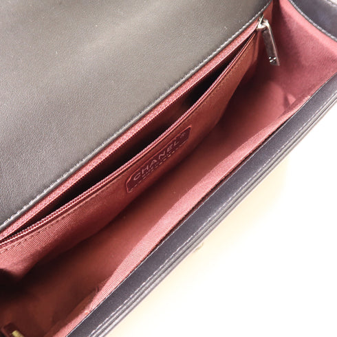 CHANEL CC SHW Boy 28 Chain Shoulder Bag Lambskin Leather Black 92193