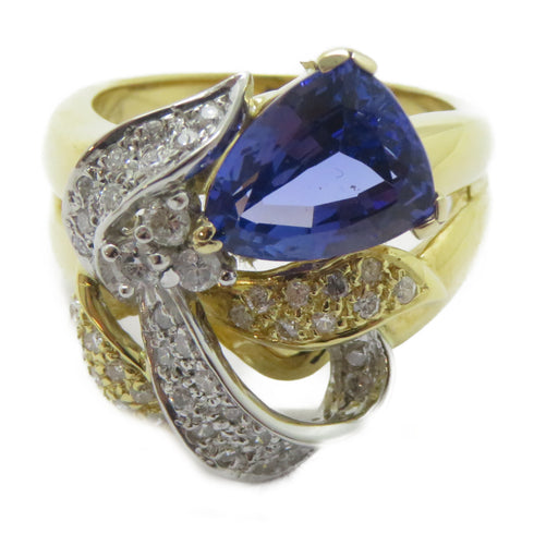 FINE JEWELRY 2.76ct Tanzanite 0.45ct Diamond Ring 18K Gold PT900 Platinum US#6