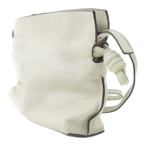 LOEWE GHW Flamenco Clutch Mini Shoulder Bag Calfskin Leather White