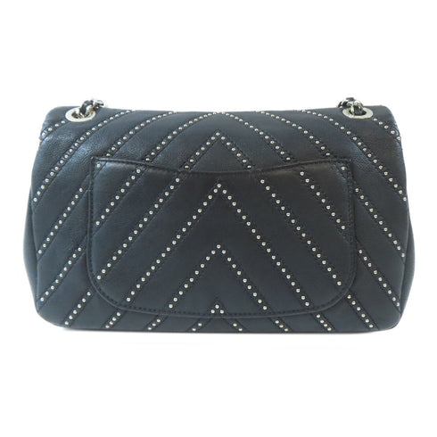 CHANEL Herringbone CC SHW Chain Shoulder Handbag Calfskin Leather Black