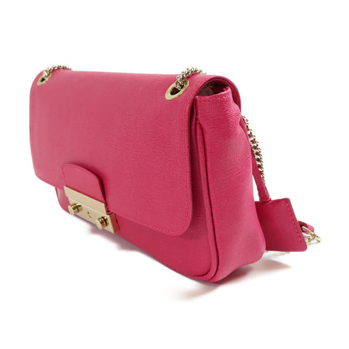 Furla GHW Chain Shoulder Bag Leather Pink