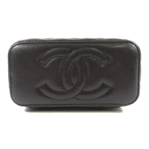 CHANEL CC GHW Small Vanity Case Chain Shoulder Bag Calfskin Leather Black
