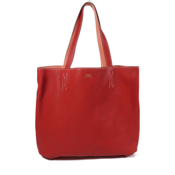 HERMES Double Sens Shoulder Bag Taurillon Clemence Stamp P Q5 Rouge Casaque Red