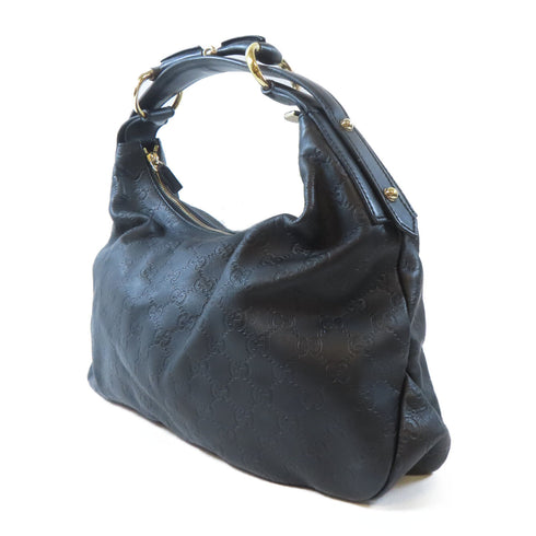 GUCCI GG GHW Horsebit Hobo Bag Shoulder Handbag 115867 Calfskin Leather Black