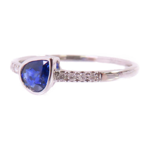 Jewelry 0.38ct Sapphire0.05ct Diamond Ring US#5.25 18K White Gold