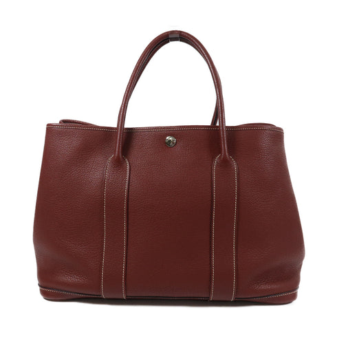 HERMES PHW Garden Party PM Tote Bag Handbag Negonda Leather Red
