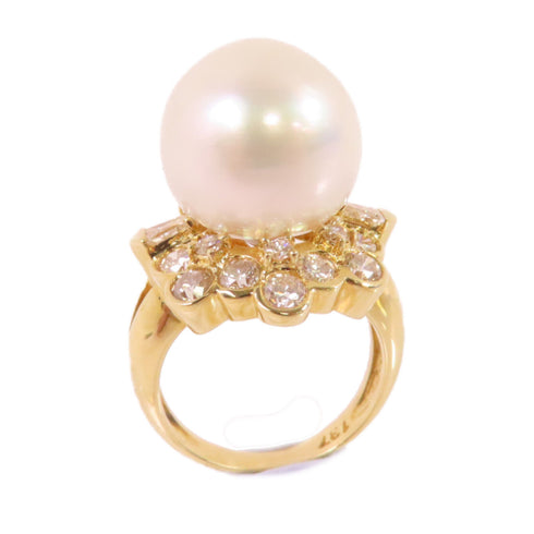 FINE JEWELRY 14.5ct Pearl 1.76ct Diamond Ring US#6.25 18K Yellow Gold