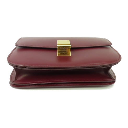 CELINE GHW Classic Box Shoulder Bag Calfskin Leather Bordeaux Color