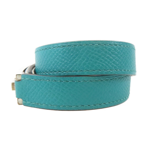 HERMES Drag Double Bracelet Bangle 07212CK Epsom Leather Bleu Paon/Green
