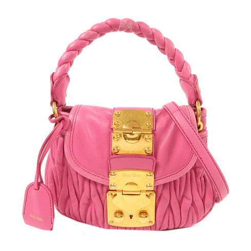Miu Miu GHW 2 Way Shoulder Bag Handbag Lambskin Leather Pink v1
