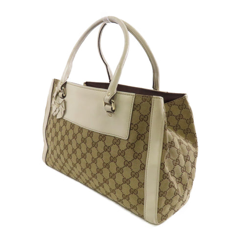 GUCCI GG GHW Trophy Tote Bag Handbag 190246 Canvas Leather Brown White