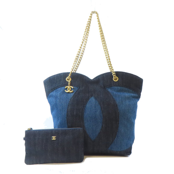 CHANELCC GHW Shoulder Tote Bag Denim Blue