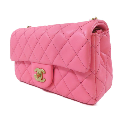 CHANEL Quilted CC GHW Mini Classic 20 Chain Shoulder Bag Lambskin Leather Pink