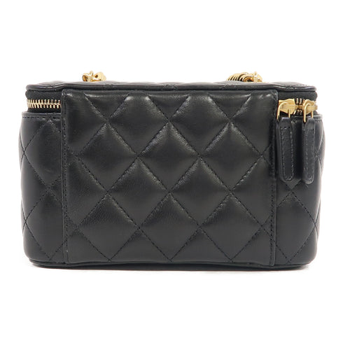 CHANEL Quilted CC GHW Chain Shoulder Bag Lambskin Leather Black