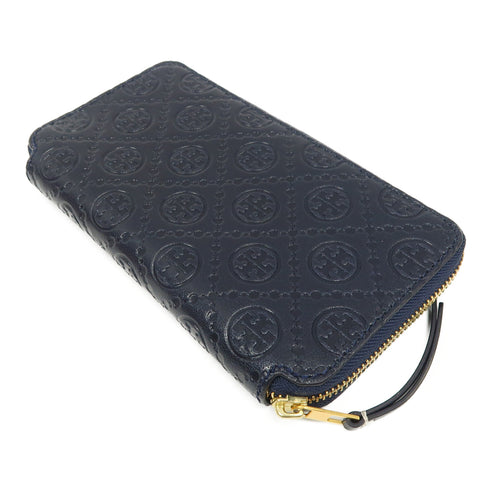 Tory Burch GHW Zipper Long Wallet Calfskin Leather Blue