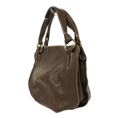 CELINE SHW Shoulder Bag Calfskin Leather Brown