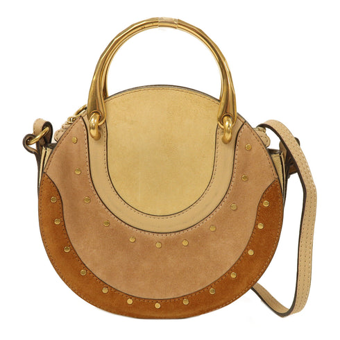 Chloe GHW 2 Way Shoulder Bag Handbag Suede Brown/Beige