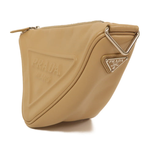 PRADA SHW Triangle Shoulder Bag 1BH190 Calfskin Leather Beige
