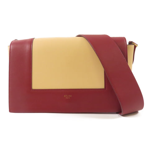 CELINE GHW Shoulder Bag 180263 Lambskin Leather Apricot Color Red