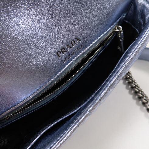 PRADA SHW Chain Shoulder Bag Lambskin Leather 1BD107 Blue