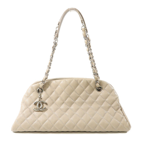 CHANEL Quilted CC SHW Chain Shoulder Bag Leather Grey