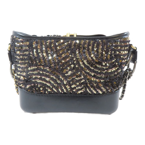 CHANEL CC GHW/SHW Gabrielle Shoulder Bag A91810 Sequin Calfskin Black Gold