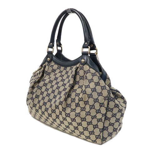GUCCI GG GHW Handbag/Tote Bag Canvas Brown/Blue