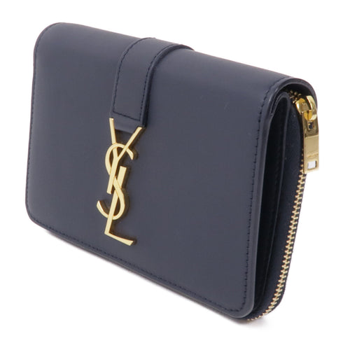 SAINT LAURENT YSL GHW Wallet GNC457797 Calfskin Leather Navy