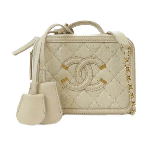 CHANEL CC GHW Vanity Case Shoulder Bag A93342 Caviar Leather White