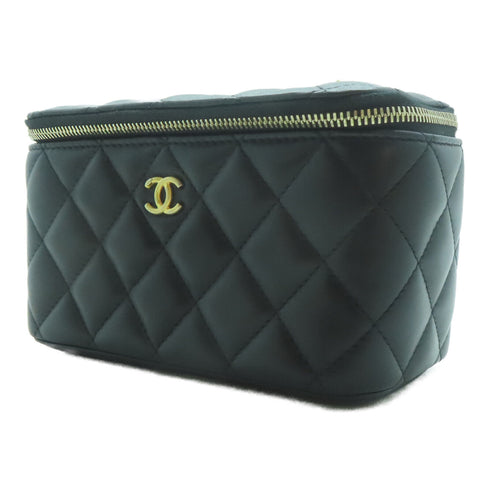 CHANEL Quilted CC Vanity Case Chain Shoulder Bag AP2303 Lambskin Leather Black