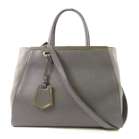 FENDI GHW 2 Jours 2 Way Shoulder Bag 8BH250 Calfskin Leather Grey