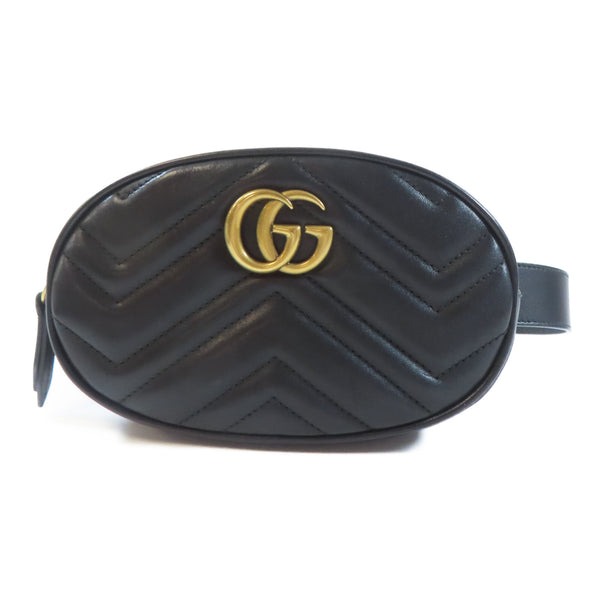 GUCCI GHW GG Marmont Waist Bag 476434 Calfskin Leather Black