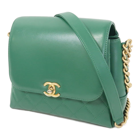 CHANEL CC GHW Chain Shoulder Bag Calfskin Leather Green v2