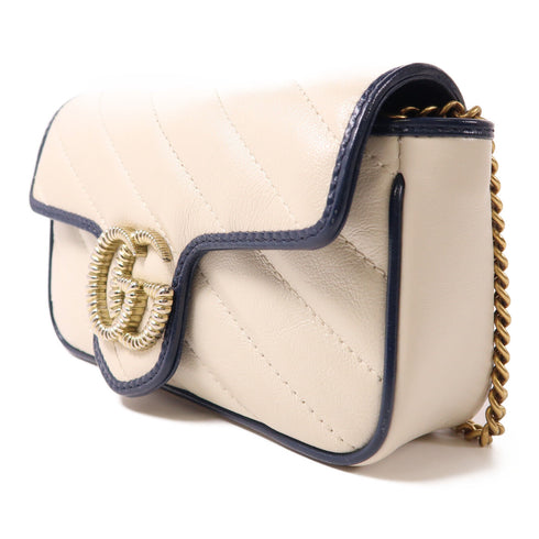 GUCCI GG Marmont Super Mini Chain Shoulder Bag 574969 Calfskin Leather White